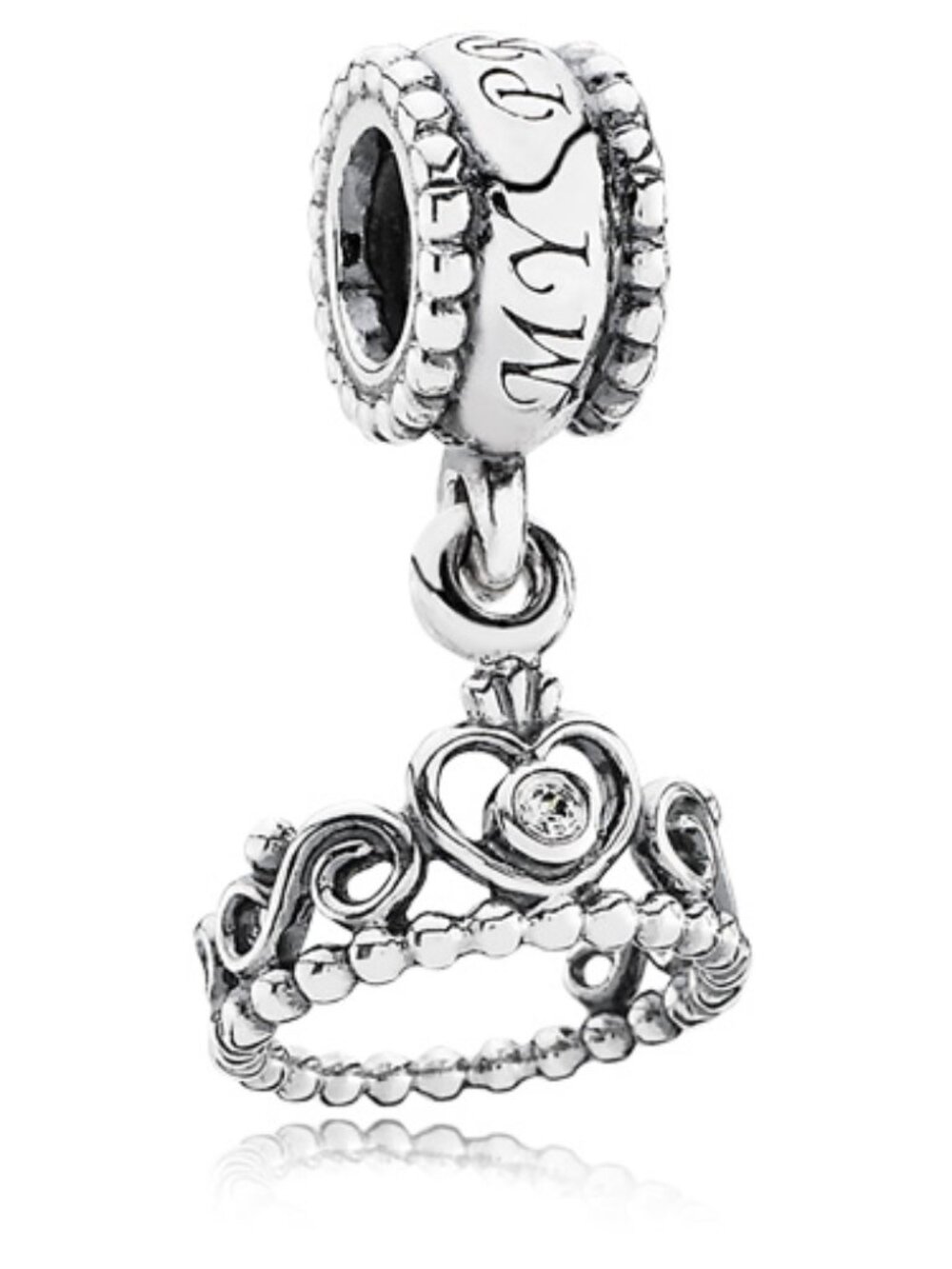 PANDORA My Princess Dangle Authentic Silver Tiara Crown Dangle Clear Zirconia